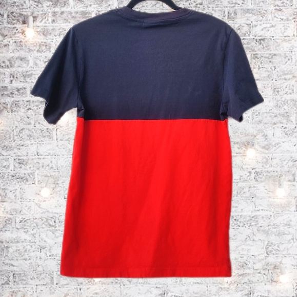 Wesc Men's Red and Navy Colorblock Short Sleeve Crew Neck  T-shirt - Picture 2 of 4